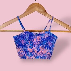 Crewcuts J Crew Smocked Ruffle Tie Dye Bikini Swim Top Girls Size 6 7 UPF 50+